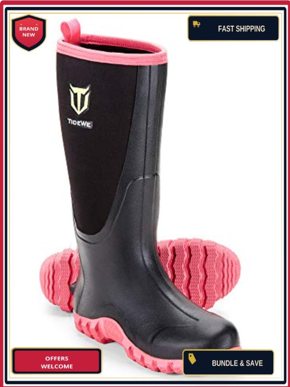 Waterproof Rain Boots with Steel Shank, 6mm Neoprene Hunting Boots, Anti-Slip